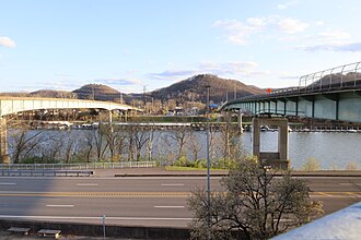 View between the bridges from the pedestrian helix in 2022 35th Street Bridge Charleston 2022c.jpg