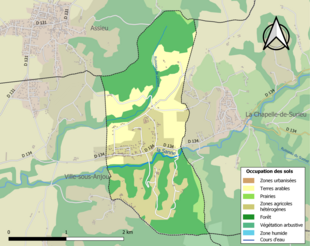 Barevná mapa znázorňující využití půdy.