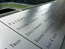 Erinnerungstafel am World Trade Center Memorial