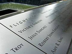 Panel S-2 of the National September 11 Memorial & Museum's South Pool, one of three on which the names of victims from Flight 175 are inscribed