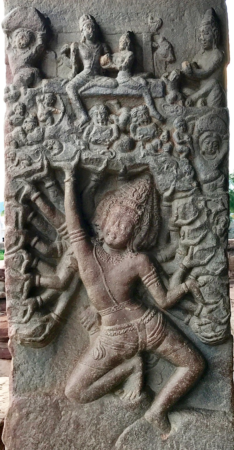 8th century Ravana lifting Kailasha parvat legend in Ramayana at Virupaksha temple, Pattadakal Hindu monuments Karnataka 1.jpg