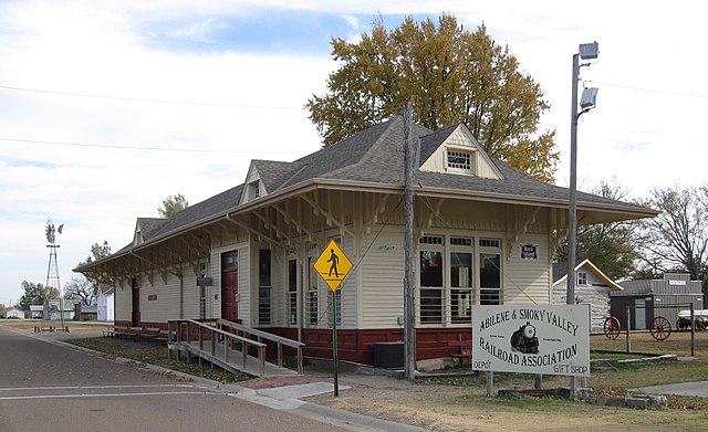 The former Rock Island Depot is a gift shop for the Abilene and Smoky Valley Railroad (2010).