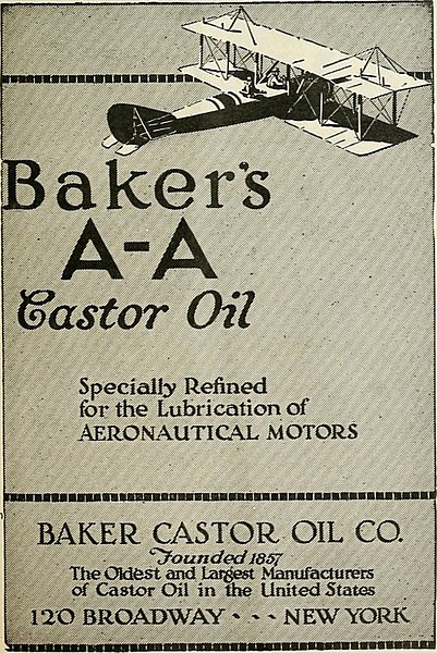 Castor oil advertisement from The Aerial Age Weekly in 1921