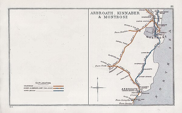 1912 Railway Clearing House Junction Diagram showing railways converging at Kinnaber Junction