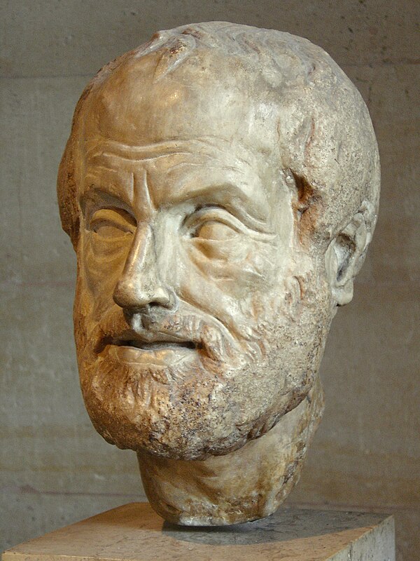 Portrait bust of Aristotle; an Imperial Roman (1st or 2nd century AD) copy of a lost bronze sculpture made by Lysippos.