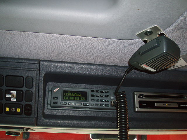Two-way radio in a fire truck used by firefighters to communicate with their dispatcher