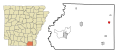 This map shows the incorporated and unincorporated areas in Ashley County, Arkansas, highlighting Portland in red. It was created with a custom script with US Census Bureau data and modified with Inkscape.