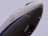 Localização de tubos de pitot em um avião Boeing 777