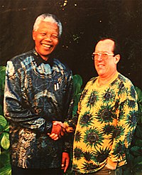 Barry Streek (on the right) shaking hands with then president Nelson Mandela.