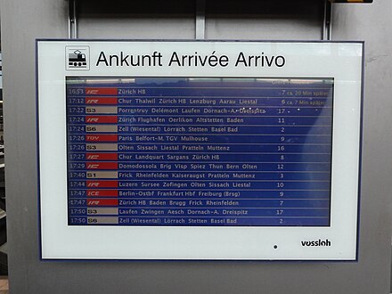 Arrival screen, here in Basel SBB / Bâle CFF