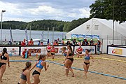 Deutsch: Beachhandball Europameisterschaften 2019 (Beach handball Euro); Tag 3: 4. Juli 2019 – Frauen, Platzierungsrunde Gruppe III, Schweiz-Nordmazedonien 2:0 (21:6, 23:20) English: Beach handball Euro; Day 3: 4 July 2019 – Women Consolation Round Group III – Switzerland-North Macedonia 2:0 (21:6, 23:20)