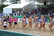 Deutsch: Beachhandball Europameisterschaften 2019 (Beach handball Euro); Tag 5: 6. Juli 2019 – Frauen, Halbfinale, Ungarn-Niederlande 2:0 (19:16, 15:12) English: Beach handball Euro; Day 5: 6 July 2019 – Semifinal Women – Hungary-Netherlands 2:0 (19:16, 15:12)