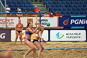 Deutsch: Beachhandball Europameisterschaften 2019 (Beach handball Euro); Tag 5: 6. Juli 2019 – Frauen, Halbfinale, Ungarn-Niederlande 2:0 (19:16, 15:12) English: Beach handball Euro; Day 5: 6 July 2019 – Semifinal Women – Hungary-Netherlands 2:0 (19:16, 15:12)