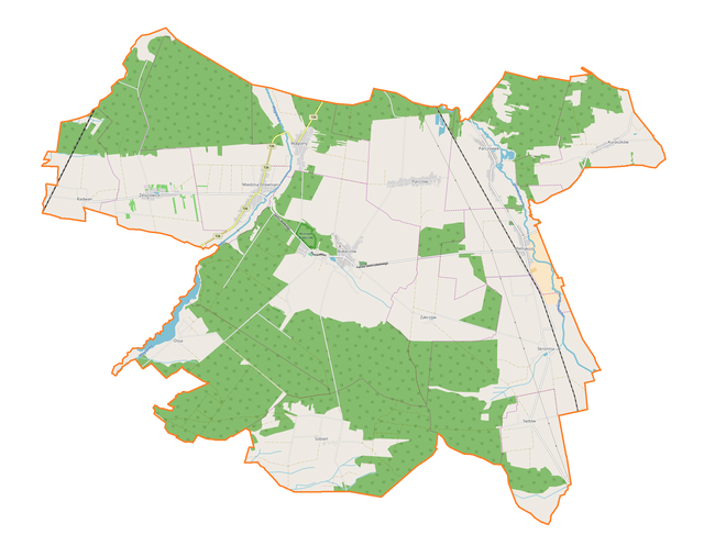 Mapa konturowa gminy Białaczów, w centrum znajduje się punkt z opisem „Białaczów”