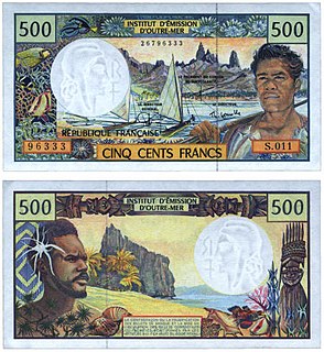 CFP franc currency used in the French overseas collectivities of French Polynesia, New Caledonia, and Wallis and Futuna