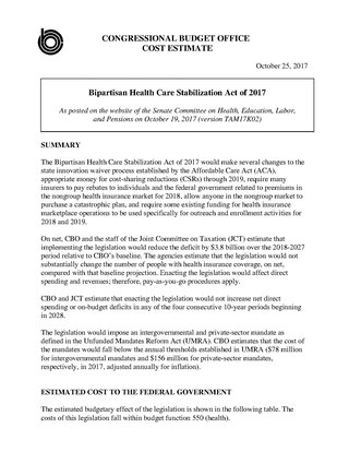 <span class="mw-page-title-main">Bipartisan Health Care Stabilization Act of 2017</span>