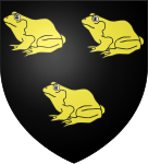 Blason Pharamon: Sable three golden toads.