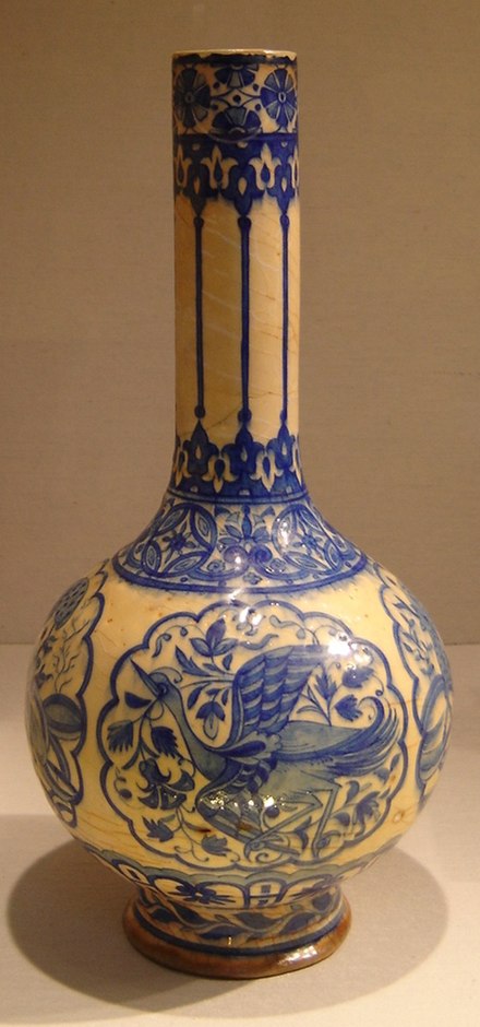 Composite body, painted, and glazed bottle. Iran, 16th century (Metropolitan Museum of Art)