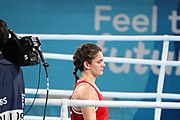 Deutsch: Boxen bei den Olympischen Jugendspielen 2018 Tag 12, 18. Oktober 2018 - Kampf um die Bronzemedaille im Fliegengewicht Mädchen – Heaven Destiny Garcia (USA, blau) schlägt Goryanana Stoeva (Bulgarien, rot) 5-0; Ringrichter ist Ishanguly Meretnyyazov (Turkmenistan). English: Boxing at the 2018 Summer Youth Olympics on 18 October 2018 – Girl's flyweight Bronze Medal Bout - Heaven Destiny Garcia (USA, blue) beats Goryanana Stoeva (Bulgaria, red) 5-0; Referee is Ishanguly Meretnyyazov (Turkmenistan). Español: Boxeo en los Juegos Olímpicos Juveniles de Verano de 2018 en 18 de octubre de 2018 - Combate a medalla de bronce de peso mosca para mujeres: Heaven Destiny Garcia (Estados Unidos, azul) le gana a Goryanana Stoeva (Bulgaria, roja) 5-0; El árbitro es Ishanguly Meretnyyazov (Turkmenistán).