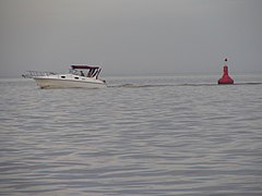 Starboard lateral Buoy (Lateral mark - Region B - IALA ) as Channel Marker Buoy at "Río de la Plata" river, Buenos Aires, Argentina