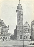 vor Juni 1880 (statt des Wilhadibrunnens eine schlichte Säule ohne Figur und Brunnenbecken)