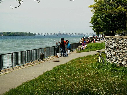 A typical sight at Broderick Park: anglers casting their lines into the waters of the upper Niagara River.