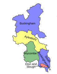 Buckinghamshire 1950-1974'teki parlamento seçim bölgelerinin haritası