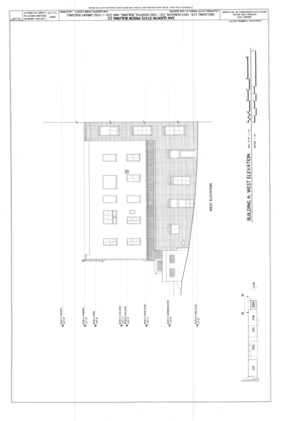 File:Building A- West Elevation - San Quentin State Prison, Building 22, Point San Quentin, San Quentin, Marin County, CA HABS CA-2804-A (sheet 12 of 55).png