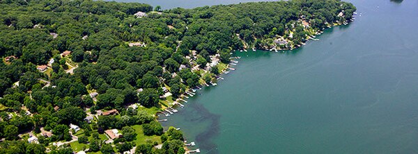 An aerial view of Candlewood Shores in Brookfield