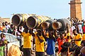 Carrying drum in Ghana