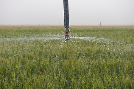 Fail:Center-pivot sprinklers are one of the irrigation systems for cropland in Munday, Texas. (24815116450).jpg