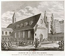 Closing of the Jacobin Club by Louis Legendre, in the early morning of 28 July 1794. Four days later it was reopened by him.[499]