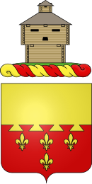 Coat of arms of the U.S. 106th Cavalry Regiment (with external ornament).svg