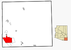 アリゾナ州におけるコチセ郡（右下）とシエラビスタの位置の位置図