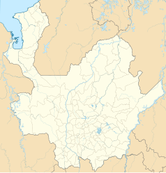 Mapa konturowa Antioquia, blisko centrum na dole znajduje się punkt z opisem „Santa Rosa de Osos”