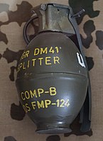 German DM41 fragmentation hand grenade labelled to indicate a filling of Composition B.