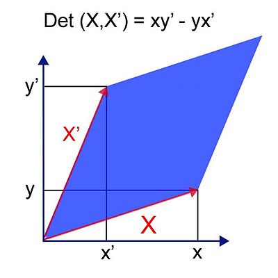 O determinante dos vectores X e X'  é a superficie azul.