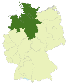 Map of Germany:Position of the Oberliga Nord highlighted