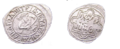 Московская монета 60-х годов XIV века, на аверсе — воин с саблей и секирой (портрет Дмитрия Донского?), на реверсе — арабская надпись с пожеланием долголетия Абдуллах-хану