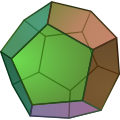Ein regelmäßiges Dodekaeder hat 12 Flächen (daher sein Name), 20 Ecken und 30 Kanten.