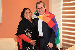 First Lady Morales with the Minister of Foreign Affairs of Ecuador Ricardo Patino. Esther Morales, hermana del presidente de Bolivia Evo Morales se reunio con el Canciller Ricardo Patino (8001318681).jpg