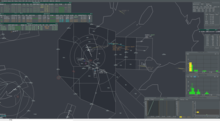 A screenshot of the EuroScope software utilizing the TopSky plugin used by most air traffic controllers on VATSIM (not vatSys) EuroScope at Dublin.png