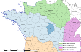 Ubicación del departamento de Cher en el mapa de las cuencas hidrográficas francesas