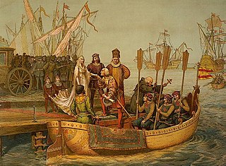 Schilderij van vertrek van Clumbus. Wikipedia: https://nl.wikipedia.org/wiki/Christoffel_Columbus
