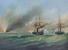 The Bombardment of Odessa, 22 April 1854, a painting by Francis Hustwick Francis Hustwick - The Bombardment of Odessa, 22 April 1854.jpg