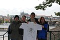 Shirt with Czech Wikipedians in front of the Charles Bridge and Prague Castle