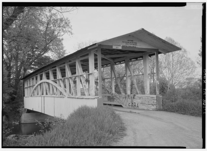 File:GENERAL VIEW OF SPAN LOOKING NORTHEAST - Raystown Covered Bridge, Township Route 418 spanning Raystown Branch of Juniata River, Manns Choice, Bedford County, PA HAER PA,5-MANCH.V,1-1.tif