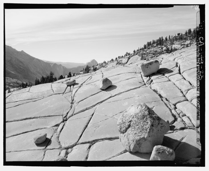 File:GLACIAL ERRATICS AT OLMSTEAD POINT. LOOKING WSW. GIS- N-37 48 38.8 - W-119 29 09.0 - Tioga Road, Between Crane Flat and Tioga Pass, Yosemite Village, Mariposa County, CA HAER CAL,22-YOSEM,6-23.tif