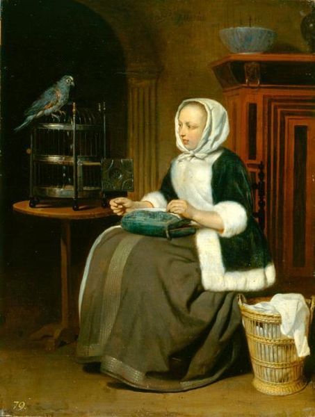 File:Gabriel Metsu - Woman doing needlework with parrot.jpg