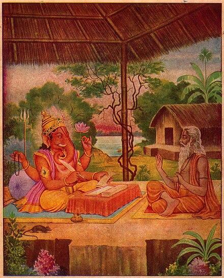 Ganesha writes the Mahabharata upon Vyasa's dictation.